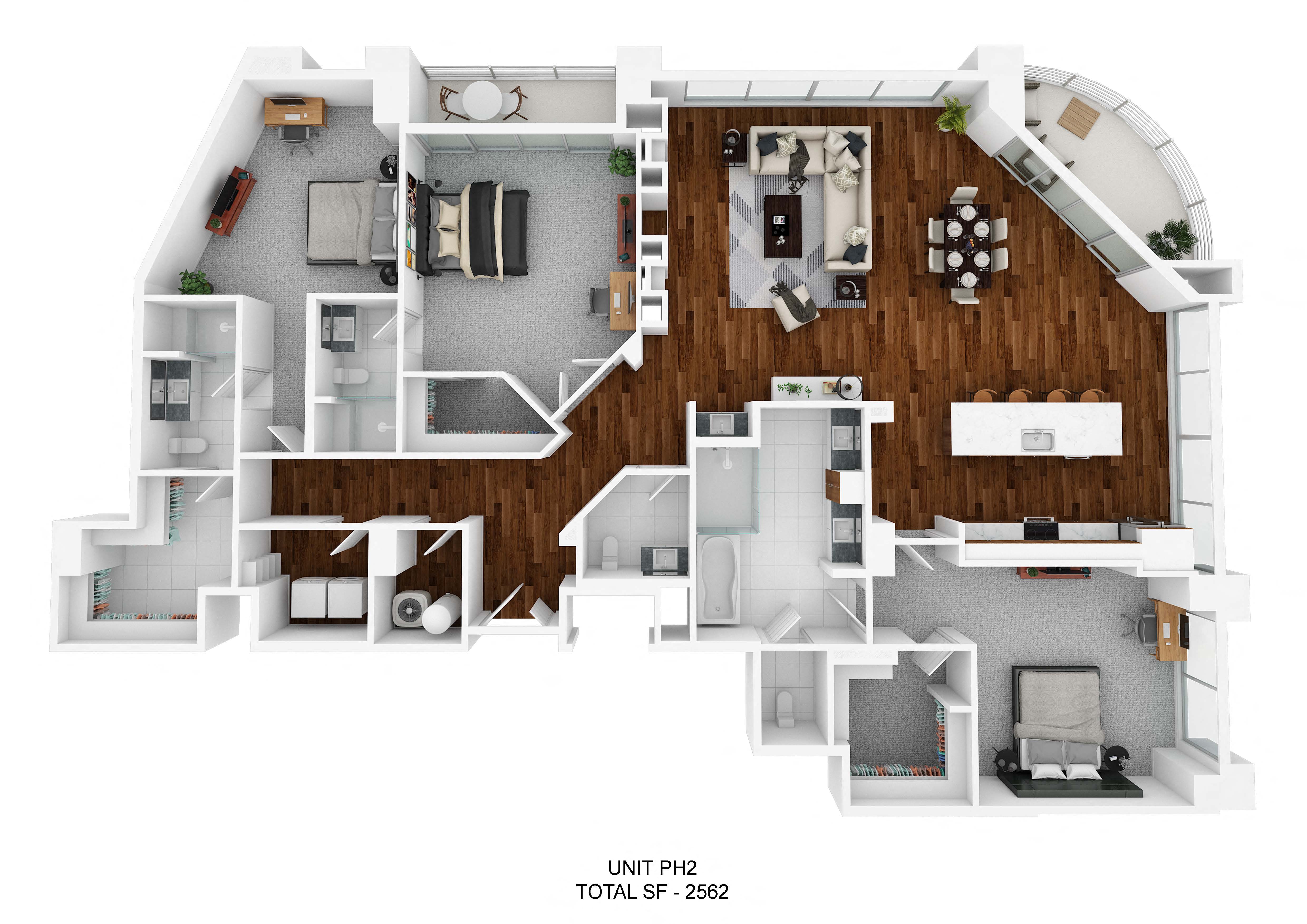 Floor plan for 3 beds, 3.5 baths, 2562 sqft